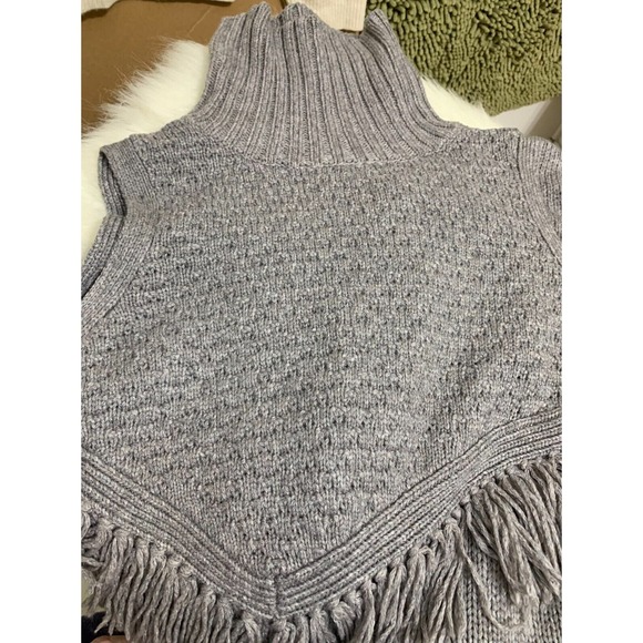 NOMAD by MORGAN CARPER Fringed Gray Sleeveless Tunic Sweater Dress TurtleNeck M - Picture 14 of 16